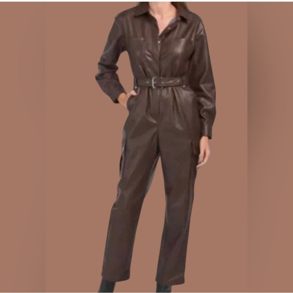 NEW 7 For All Mankind Faux Leather Brown Jumpsuit